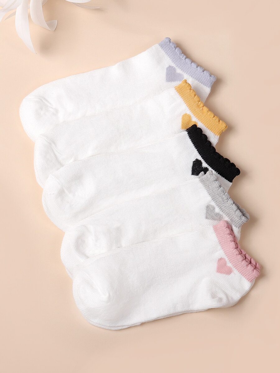5pairs Heart Pattern Ankle Socks - Multicolor - View 1