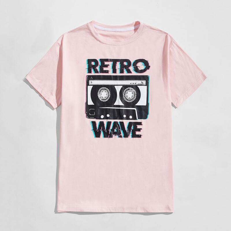 

Guys Letter Tape Graphic Tee, Baby pink