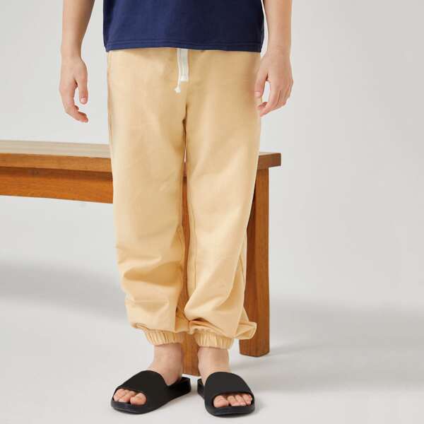 

Boys Drawstring Waist Joggers, Apricot