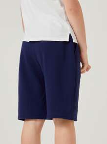 SHEIN Boys Cotton Slant Pocket Solid Shorts - Navy Blue - View 2