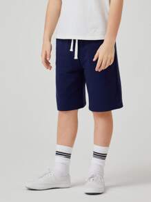 SHEIN Boys Cotton Slant Pocket Solid Shorts - Navy Blue - View 3