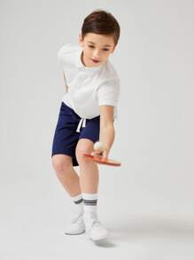 SHEIN Boys Cotton Slant Pocket Solid Shorts - Navy Blue - View 4