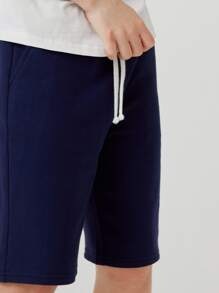 SHEIN Boys Cotton Slant Pocket Solid Shorts - Navy Blue - View 5