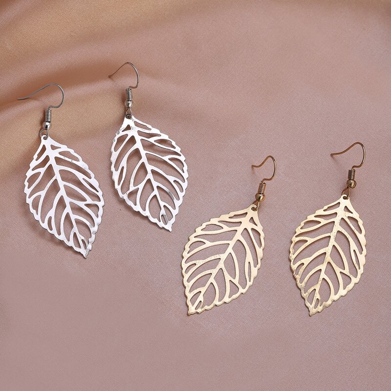 

2pairs Leaf Design Drop Earrings, Multicolor