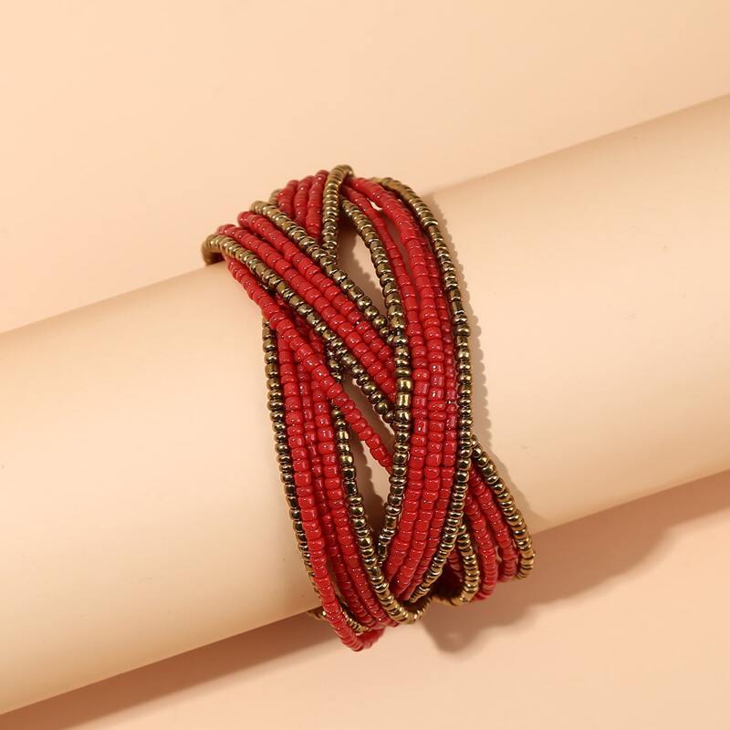 

Beaded Cuff Bracelet, Red