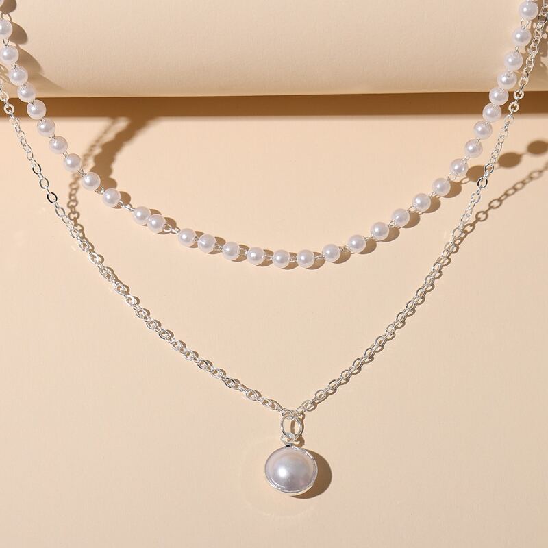 

Faux Pearl Decor Necklace, Silver