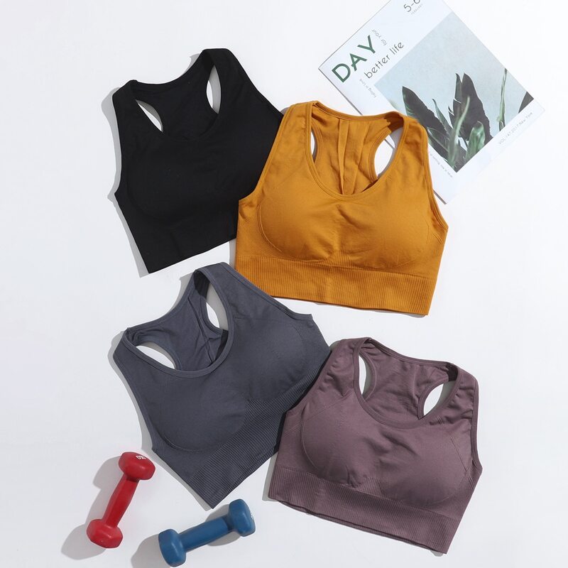 

4pcs Medium Support Racer Back Sports Bra, Multicolor