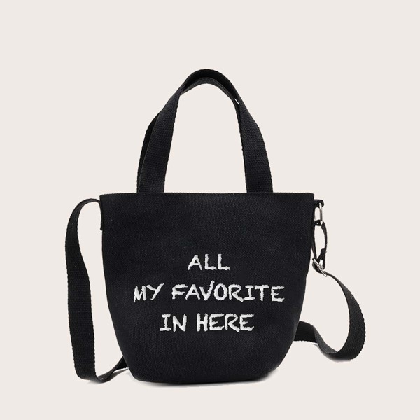 

Girls Letter Graphic Satchel Bag, Black