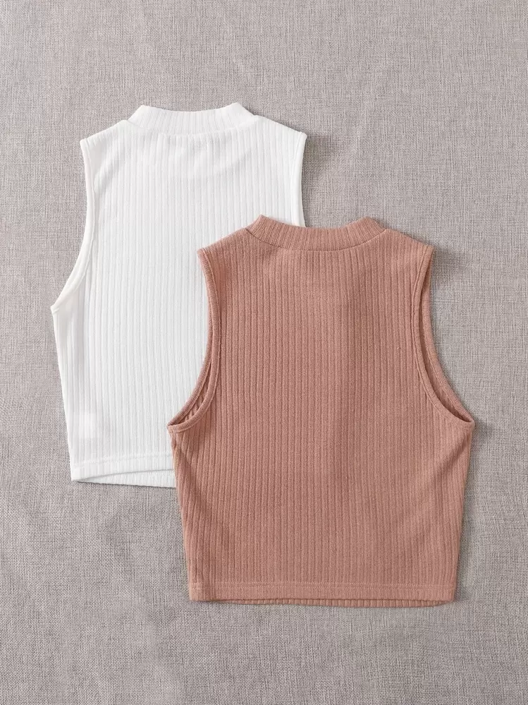 SHEIN EZwear 2入組羅紋針織背心上衣 - 彩色 - 查看 2