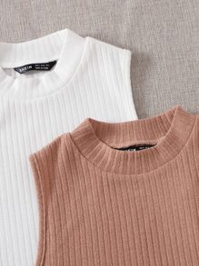 SHEIN EZwear 2入組羅紋針織背心上衣 - 彩色 - 查看 4