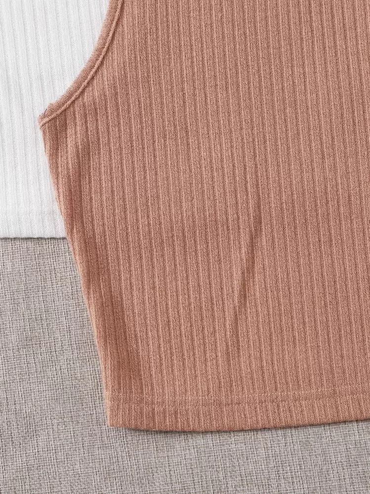 SHEIN EZwear 2入組羅紋針織背心上衣 - 彩色 - 查看 6