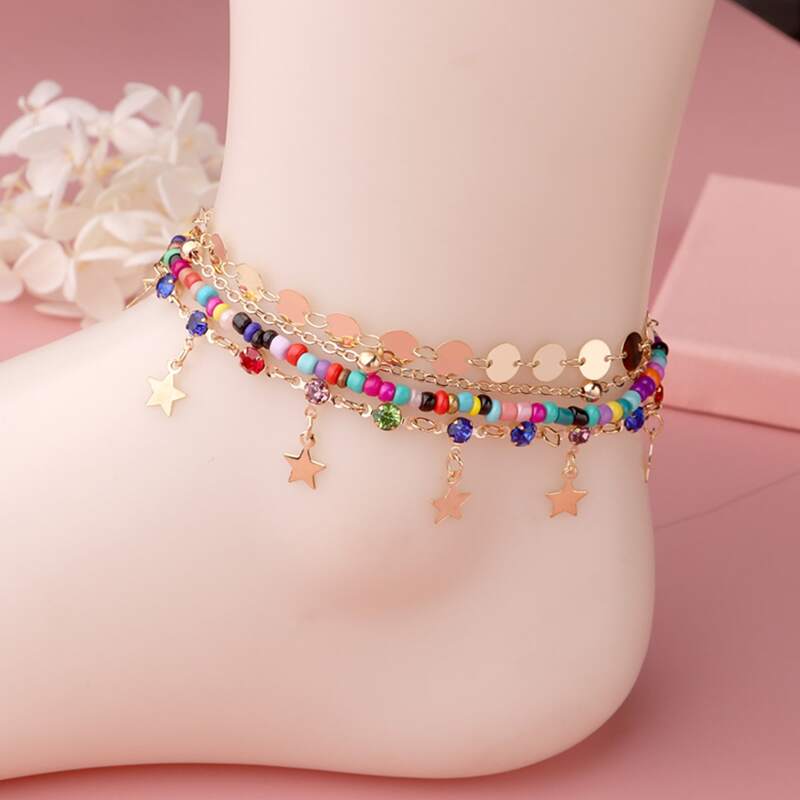

4pcs Beaded Chain Bracelet, Multicolor
