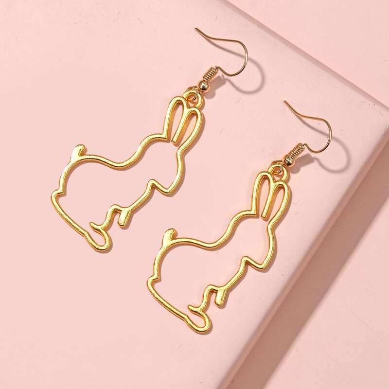 

1pair Rabbit Design Drop Earrings, Gold
