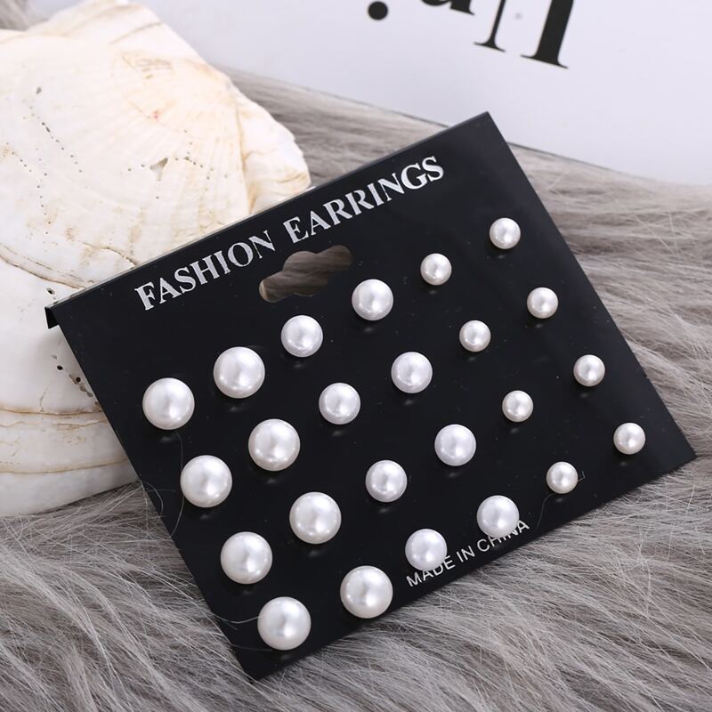 

12pairs Faux Pearl Stud Earrings, White