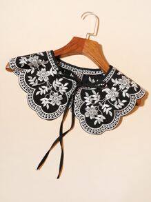1pc Women Fashion Palace-Style Retro Floral Embroidered Detachable Collar For Dating Party Outfits Accessories Women - Black and White - View 10