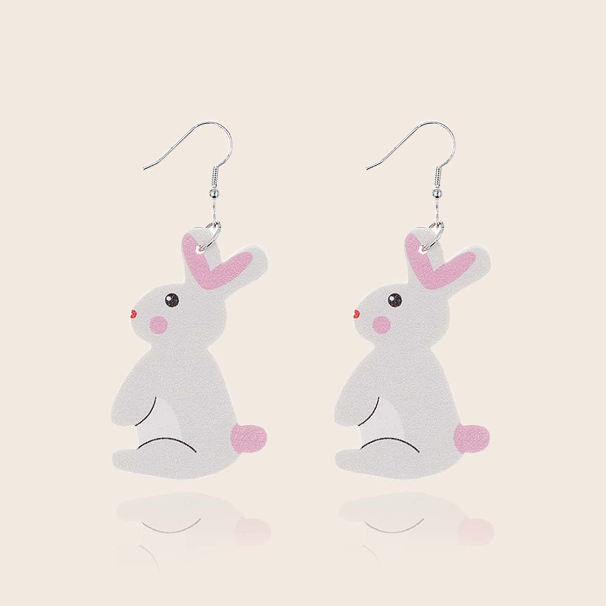 

Rabbit Design Drop Earrings, White