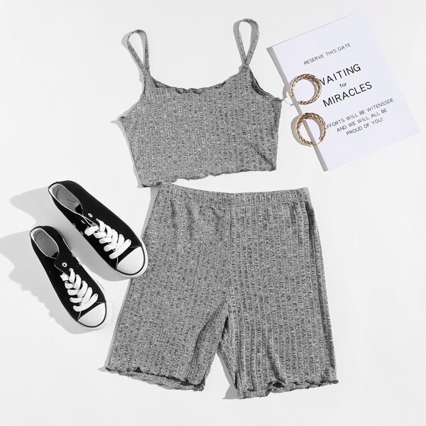 

Lettuce Trim Cami Top & Biker Shorts, Grey