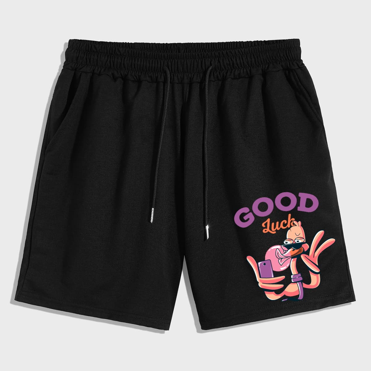 

Guys Letter Cartoon Graphic Drawstring Shorts 7'', Black