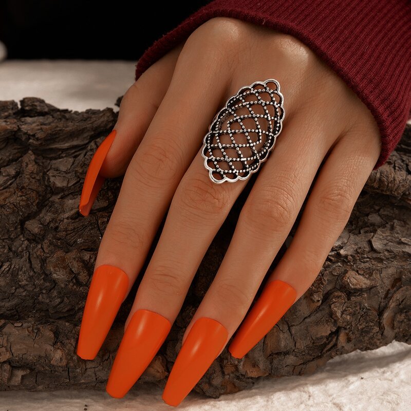 

1pc Cutout Statement Ring, Silver