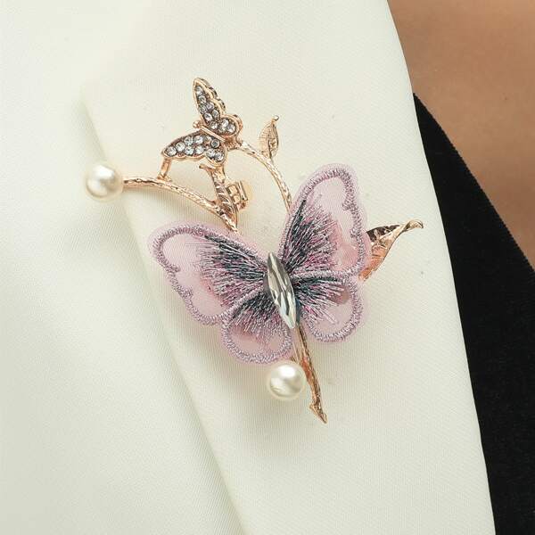 

Butterfly & Faux Pearl Decor Brooch, Multicolor