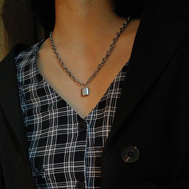 

Lock Pendant Chain Necklace, Silver
