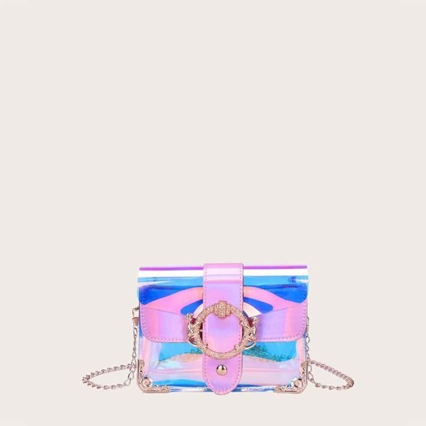 

Girls Metal Decor Holographic Crossbody Bag, Pink