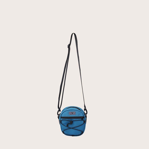 

Men Drawstring Decor Crossbody Bag, Dusty blue