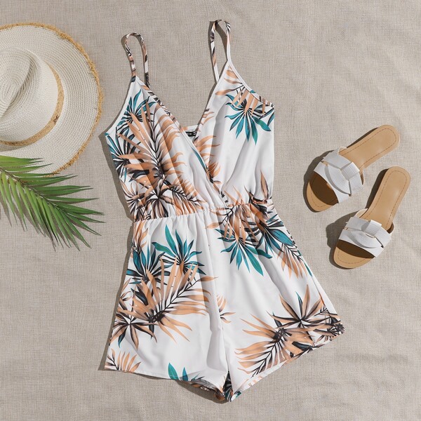 

Plants Print Cami Romper, Multicolor