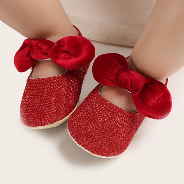 

Baby Girl Bow Decor Glitter Flats, Red