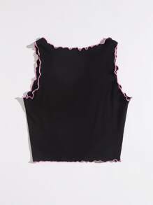 SHEIN Unity 拼接滾邊生菜邊卡通圖案背心上衣 - 黑色 - 查看 2