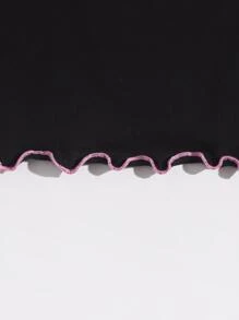 SHEIN Unity 拼接滾邊生菜邊卡通圖案背心上衣 - 黑色 - 查看 5