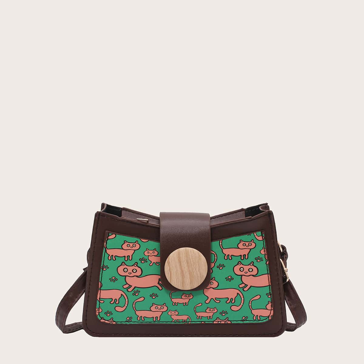 

Cartoon Cat Crossbody Bag, Brown