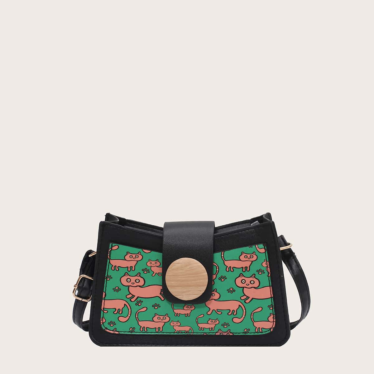 

Cartoon Cat Crossbody Bag, Black