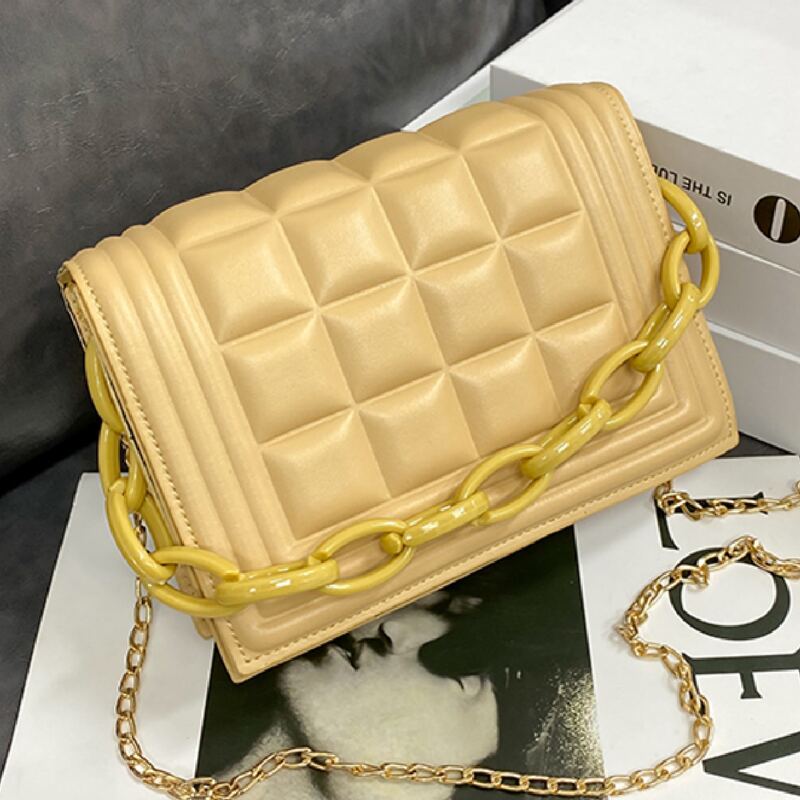 

Quilted Chain Satchel Bag, Yellow