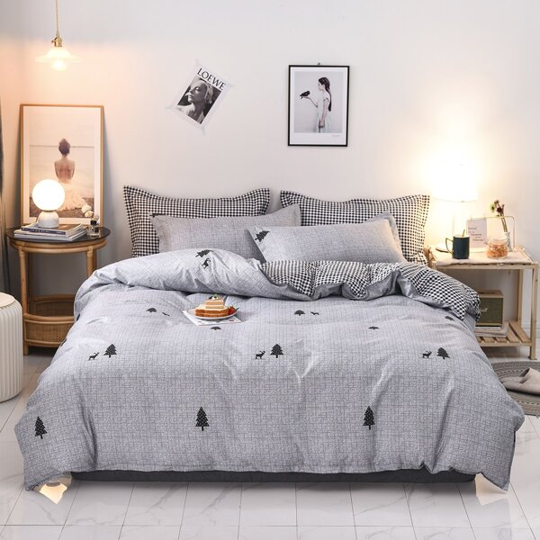 

Tree Print Duvet Cover Set Without Filler, Grey