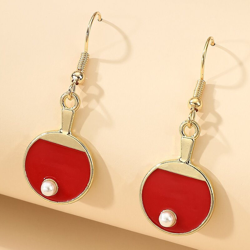 

1pair Ping Pong Paddle Drop Earrings, Red