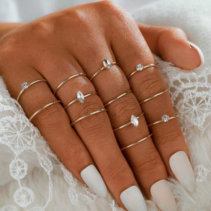 

12pcs Simple Rhinestone Decor Ring, Gold