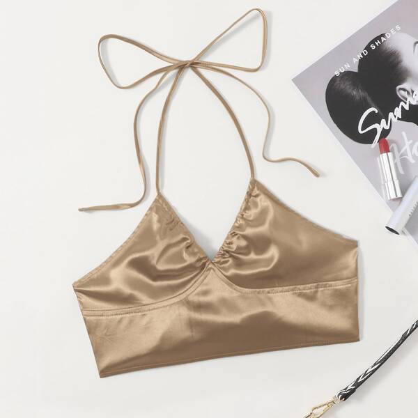 

Tie Back Satin Halter Top, Champagne