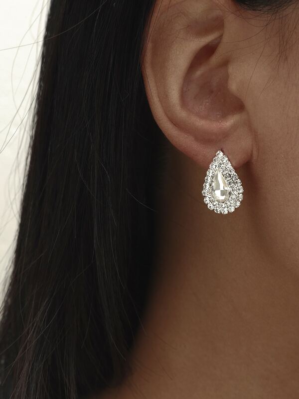 復古淚滴水晶水鑽耳環釘狀首飾適合女士1對