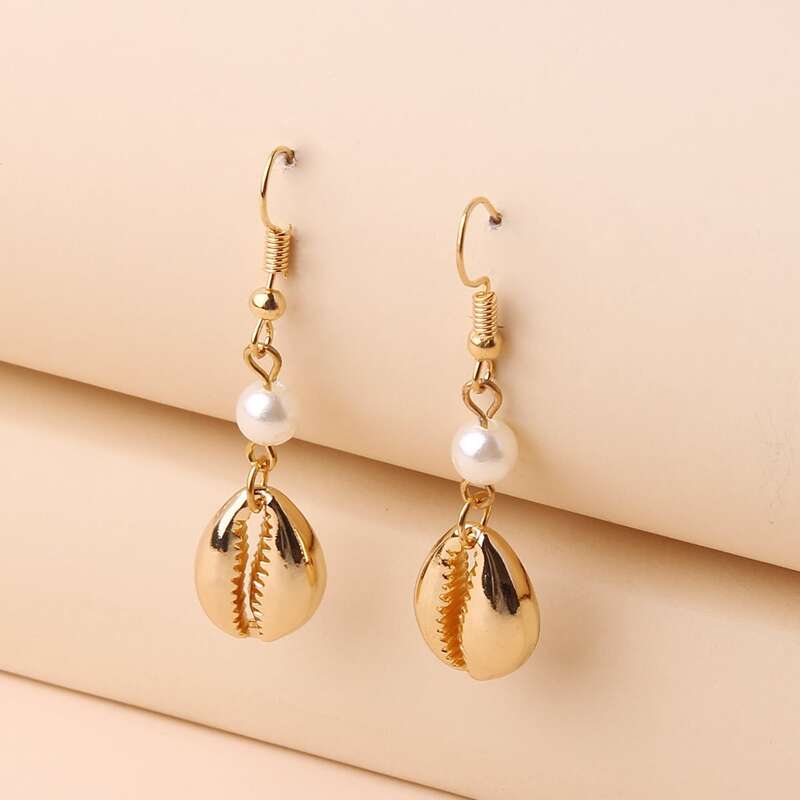 

1pair Shell Drop Earrings, Gold