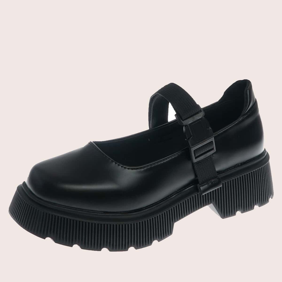 

Release Buckle Mary Jane Flats, Black
