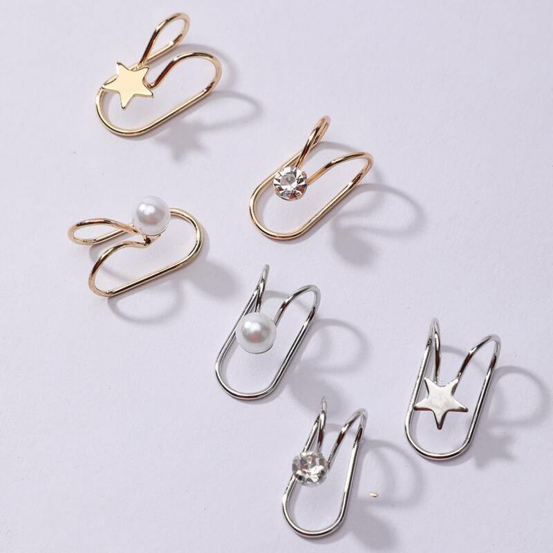 

6pcs Rhinestone & Star Decor Ear Cuff, Multicolor