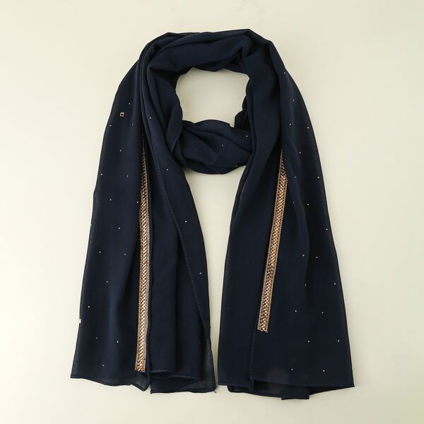 

Rhinestone Decor Chiffon Scarf, Navy blue
