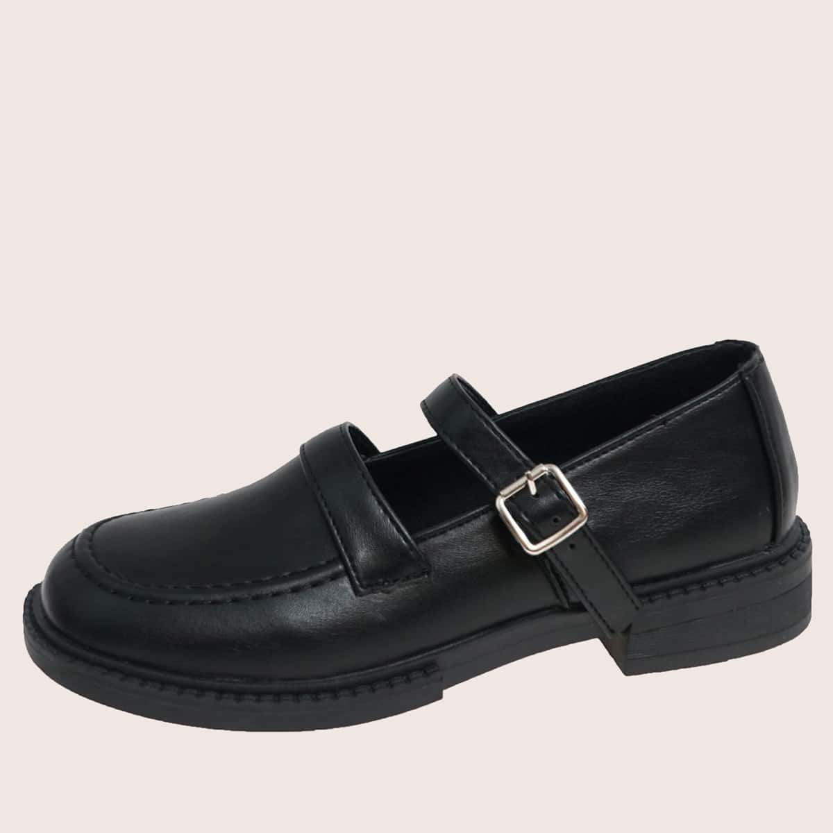 

Buckle Square Toe Flats, Black