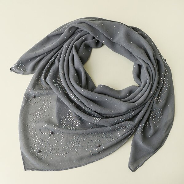 

Rhinestone Decor Chiffon Scarf, Grey