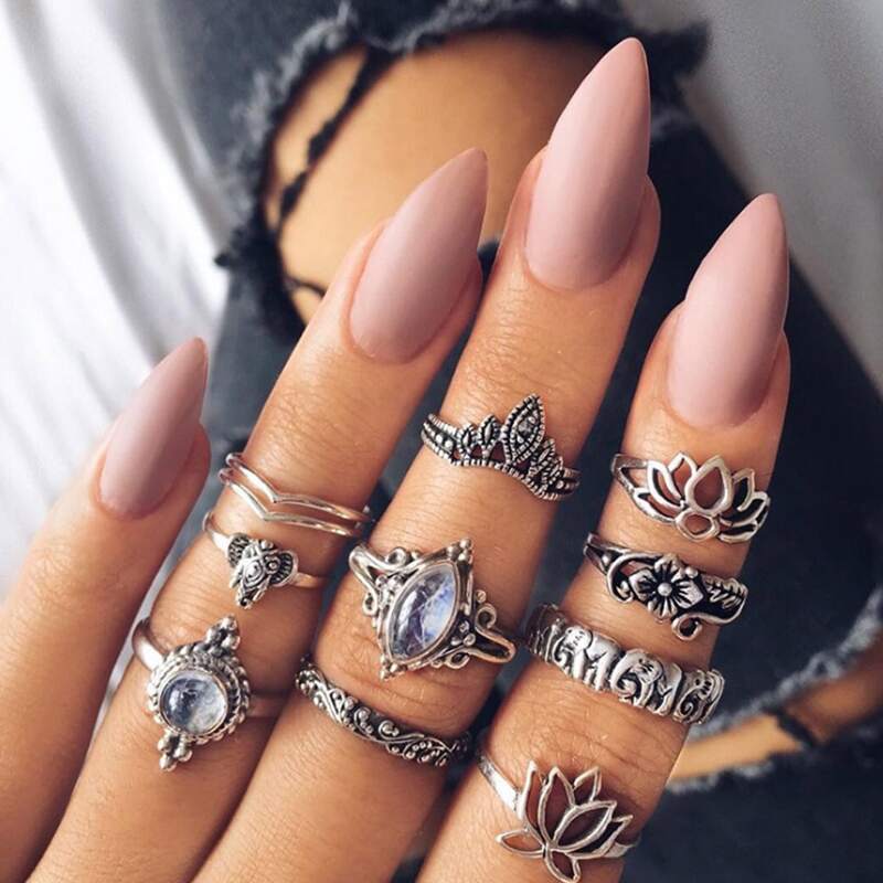 

10pcs Flower & Elephant Design Ring, Silver