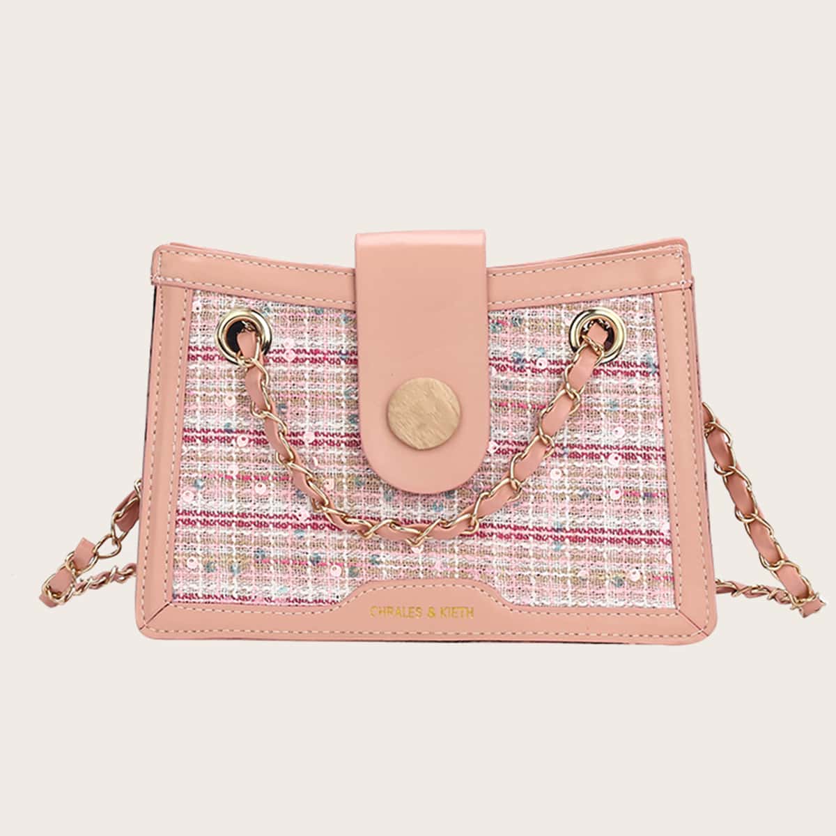 

Tweed Chain Crossbody Bag, Pink