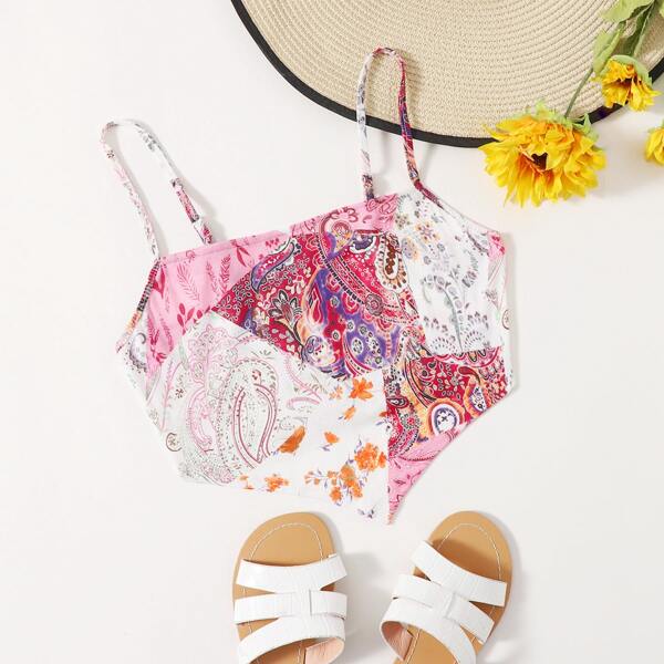 

Asymmetrical Hem Patchwork Cami Top, Multicolor