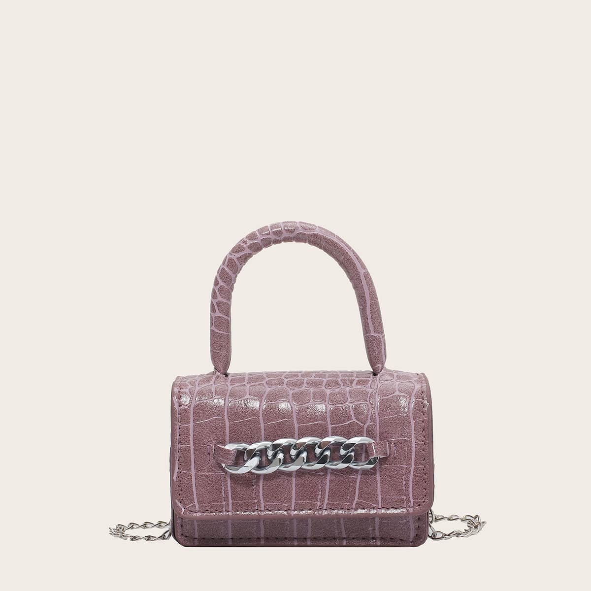

Croc Embossed Mini Satchel Bag, Purple