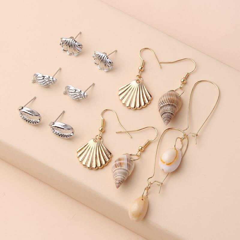 

6pairs Shell Earrings, Multicolor